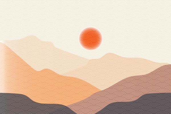 Mountain waves background vector. Minimal mountain landscape with a vintage-style pattern of Japanese ocean waves. Abstract wallpaper for prints, decor, wall art, and canvas prints
