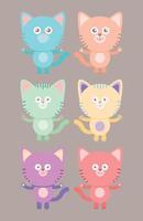 Set of cute cats in different colors. Vector flat design.