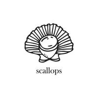 Vector illustration of a scallop on a shell. Seafood.