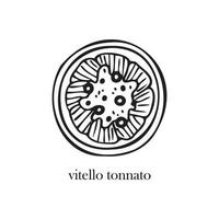 Vector illustration of an Italian dish - vitello tonnato. Dishes for Christmas and New Year.