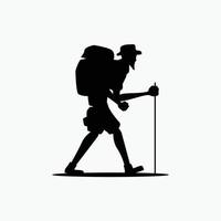 silhouette of an old man hiker on his way to the top. vector