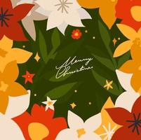 Hand drawn vector abstract graphic Merry Christmas and Happy new year clipart illustrations greeting card with flowers and leaves.Merry Christmas cute floral card design background.Winter holiday art.