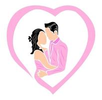 Romantic love feelings concept. Loving smiling couple man and woman standing hugging embracing each other feeling in love vector illustration