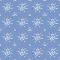 Winter pattern with hand drawn snowflakes. Cute monochrome vector print on blue background. Christmas theme.