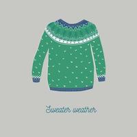 Vector illustration of woolen sweater with Norwegian ornament. Cute winter clothes. Good for greeting cards.