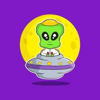 Green Alien in ufo cartoon vector