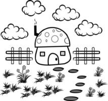 Hand drawing brush mushroom house vector