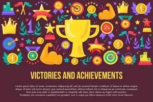 Victories and achievements flat banner template vector