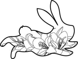 Easter Bunny with Lily Flowers, Floral Rabbits vector