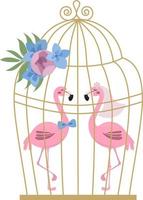 dos flamencos en una jaula de pájaros, novia y novio, ilustración de boda, flamencos de amor, ilustración de estilo plano tropical vector