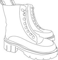 zapatos de dibujo de una línea continua en estilo ilustración monocromática informal vector