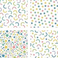 Cute colorful vector patterns with stars half circles and polka dots