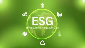 Abstract ESG with icon concept sustainable corporate development Environment, Social, and Governance on a modern green background. vector