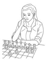 Chess Game Isolated Coloring Page for Kids vector