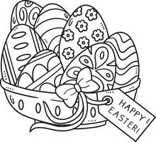 cesta de huevos de pascua feliz página para colorear aislada vector