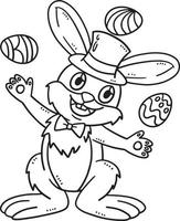 Bunny Juggling Easter Eggs Isolated Coloring Page vector