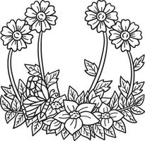 Flower with Butterfly Isolated Coloring Page vector