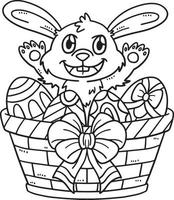 Bunny Easter Eggs in the Basket Isolated Coloring vector