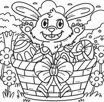 Bunny Easter Eggs in the Basket Coloring Page vector