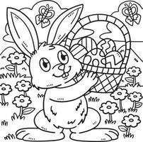 Bunny and Basket of Easter Eggs Coloring Page vector