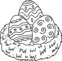 huevos de pascua en nido aislado página para colorear vector