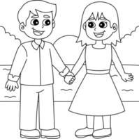 Valentines Day Sweet Couple Coloring Page for Kids vector