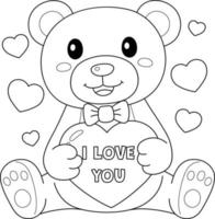 Valentines Day Teddy Bear Coloring Page for Kids vector