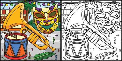 Mardi Gras Trumpet, Drum And Mask Illustration vector