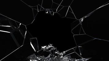 le verre brisé avec des éclats et des débris comprend un cache alpha noir et blanc. 3d il video