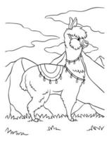 Llama Coloring Page for Kids vector