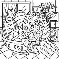 página para colorear de canasta de huevos de pascua feliz para niños vector
