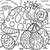 Snail on Mushroom with Easter Eggs Coloring Page