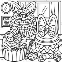 página para colorear de cupcakes de pascua para niños vector