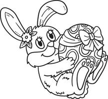 Bunny Hugging Easter Egg Isolated Coloring Page vector