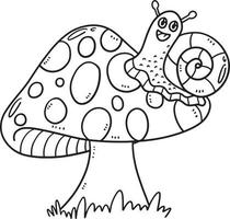 Snail on Mushroom Isolated Coloring Page for Kids vector