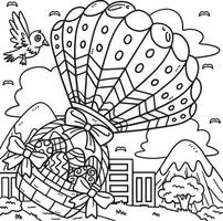 Easter Basket Of Eggs in Hot Air Balloon Coloring vector