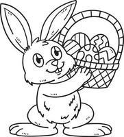 Bunny and Basket of Easter Eggs Isolated Coloring vector