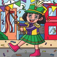 mardi gras majorette color ilustración de dibujos animados vector