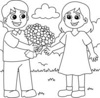 Valentines Day Loving Couple Coloring Page vector