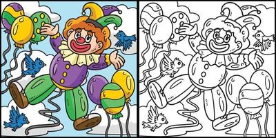 Mardi Gras Clown Balloon Coloring Illustration vector