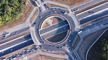 Overhead view of road roundabout. video