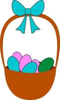 Basket full of easter eggs, illustration, vector on white background.