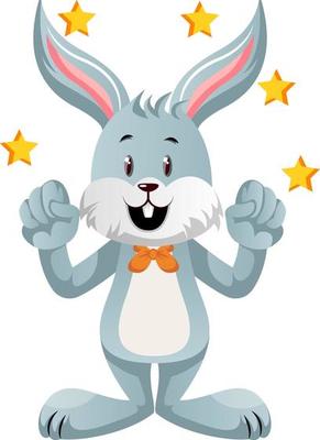 Bunny with stars, illustration, vector on white background.
