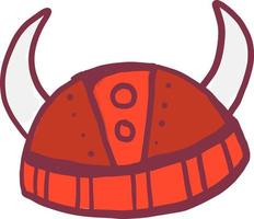 Red viking helmet, illustration, vector on white background