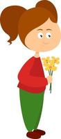 Girl with yellow flowers, illustration, vector on a white background.