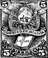 Bolivia Cinco Centavos Stamp, 1876, vintage illustration vector