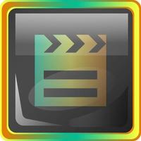 Film grey square vector icon illustration with yellow and green details on white background