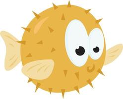 Yellow puffer fish, illustration, vector on a white background.