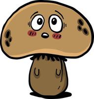 Sad brown mushroom , illustration, vector on white background