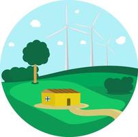 Windmill field ,illustration, vector on white background.